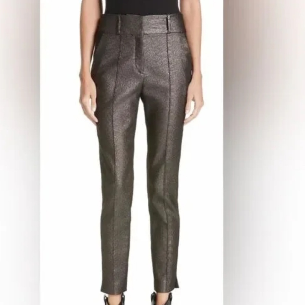 Veronica Beard Metallic Lago Pintuck Trousers Size 10 - Picture 2 of 9